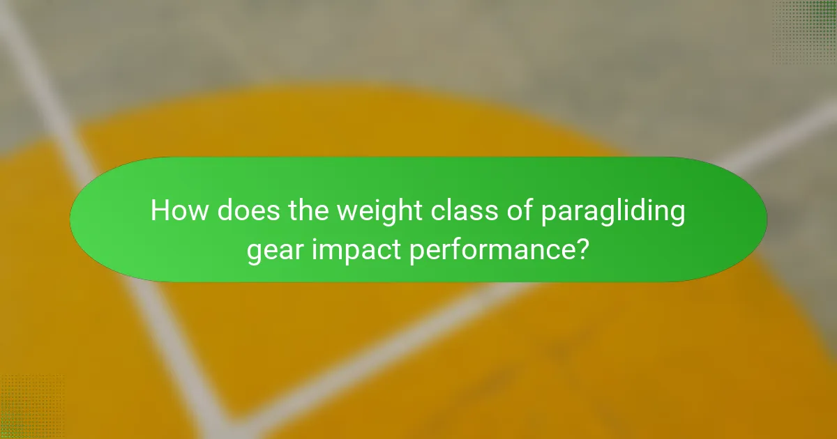 How does the weight class of paragliding gear impact performance?